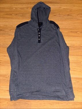 Thread & Cloth Men’s Blue Pullover Hoodie 

Button Neck Lightweight Knit